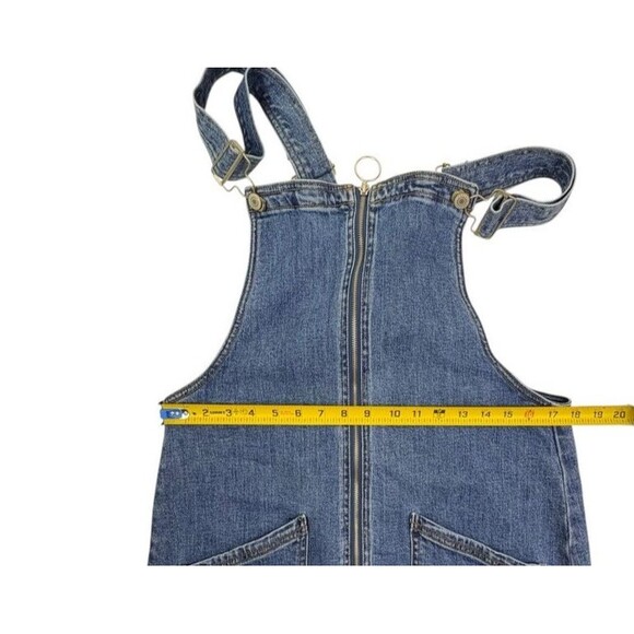 I&M Black Label Full Zip Front Jean Overall Dress Denim Street Edgy Biker S M - Picture 8 of 14